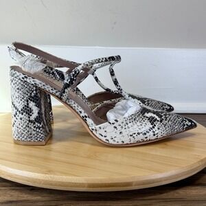Excellent Deltan T-Strap Pumps Women's 8.5M Gray Snakeskin Block Heel